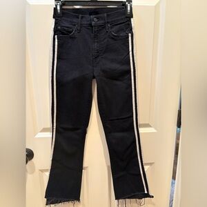 MOTHER Black Straight Leg Jeans with White Stripes